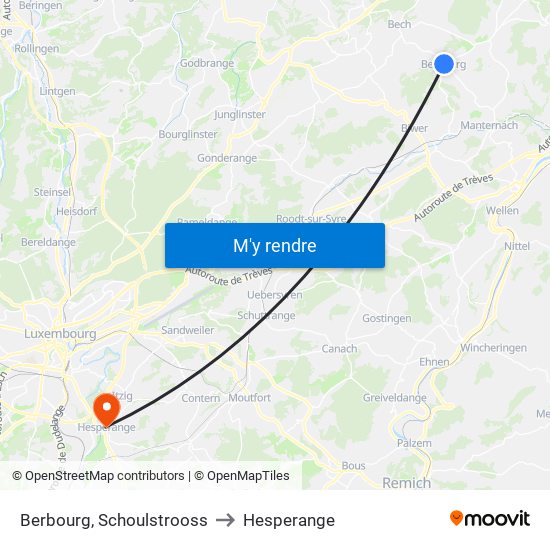 Berbourg, Schoulstrooss to Hesperange map