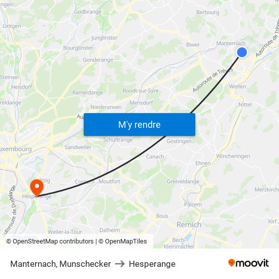 Manternach, Munschecker to Hesperange map