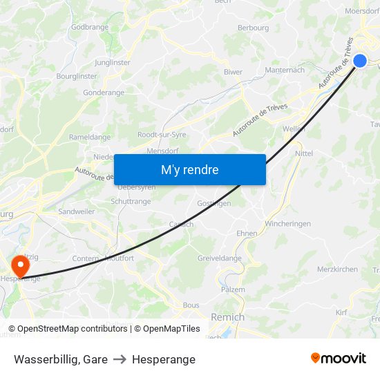 Wasserbillig, Gare to Hesperange map
