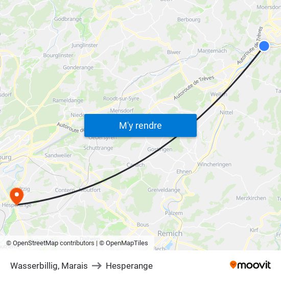 Wasserbillig, Marais to Hesperange map