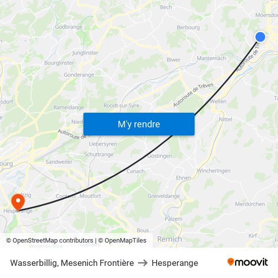 Wasserbillig, Mesenich Frontière to Hesperange map