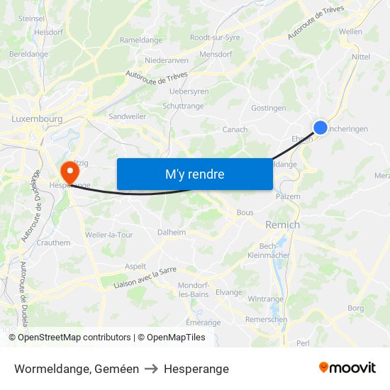 Wormeldange, Geméen to Hesperange map