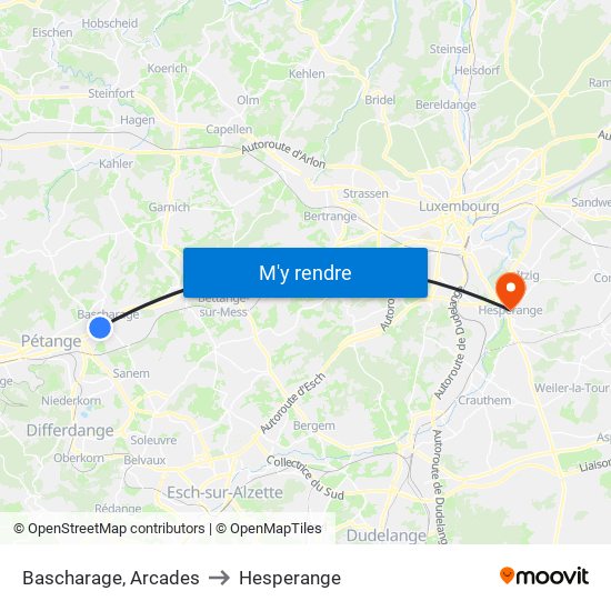 Bascharage, Arcades to Hesperange map