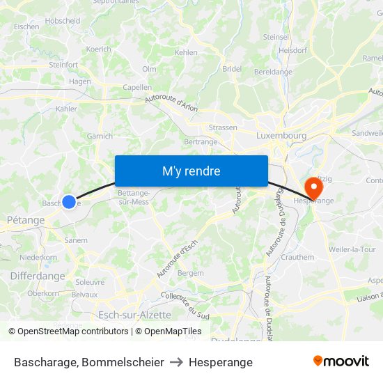 Bascharage, Bommelscheier to Hesperange map