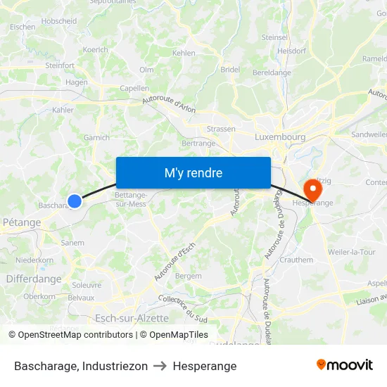 Bascharage, Industriezon to Hesperange map