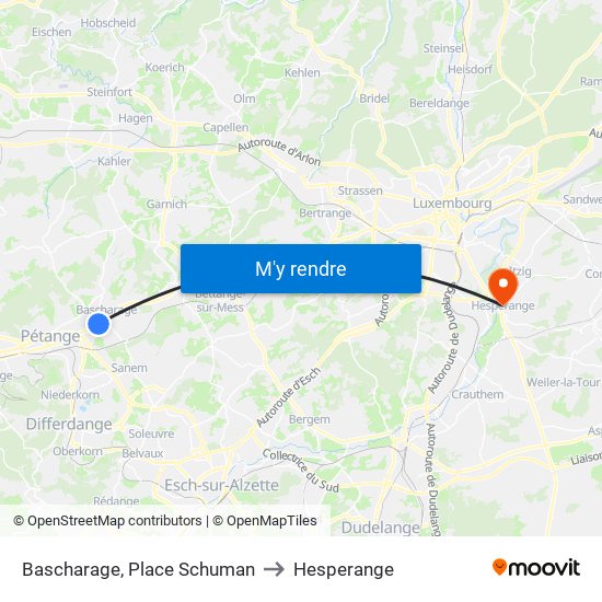 Bascharage, Place Schuman to Hesperange map