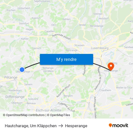 Hautcharage, Um Kläppchen to Hesperange map