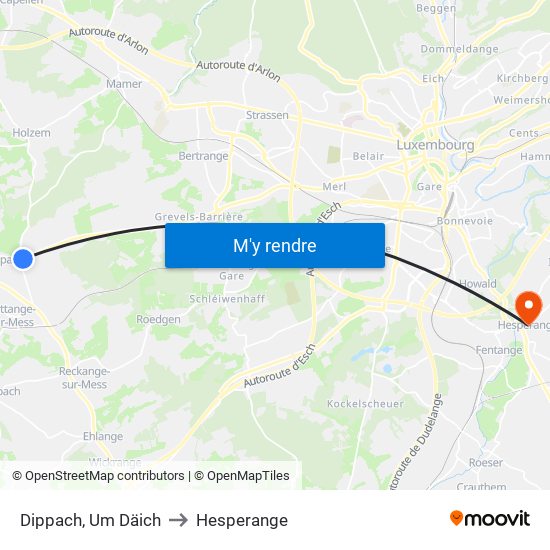 Dippach, Um Däich to Hesperange map