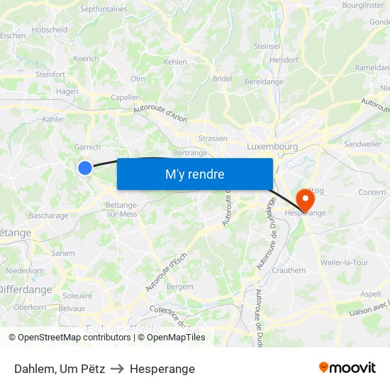 Dahlem, Um Pëtz to Hesperange map