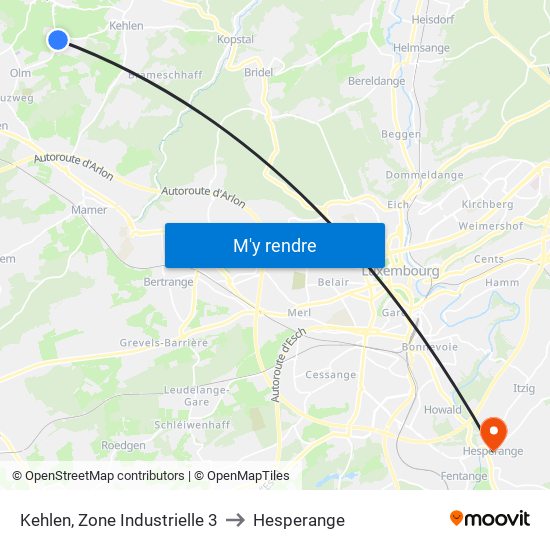 Kehlen, Zone Industrielle 3 to Hesperange map