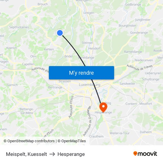 Meispelt, Kuesselt to Hesperange map