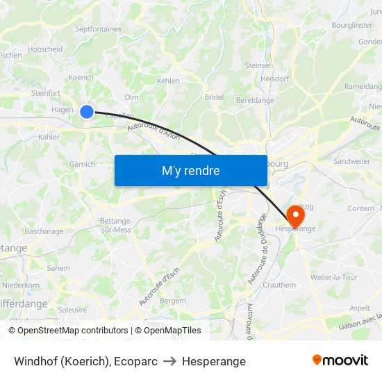 Windhof (Koerich), Ecoparc to Hesperange map