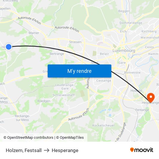 Holzem, Festsall to Hesperange map