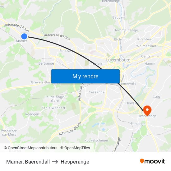 Mamer, Baerendall to Hesperange map