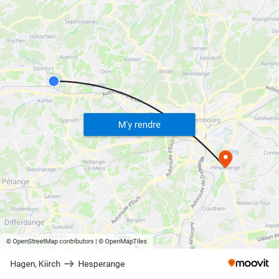 Hagen, Kiirch to Hesperange map