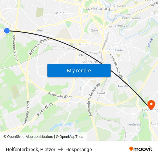 Helfenterbréck, Pletzer to Hesperange map