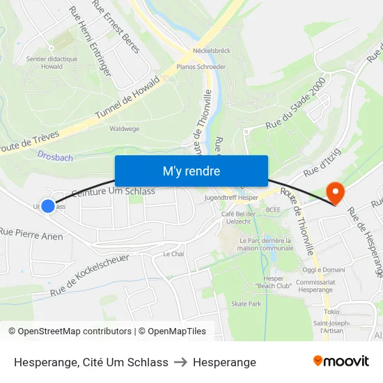 Hesperange, Cité Um Schlass to Hesperange map