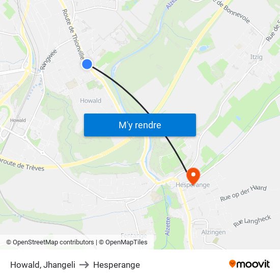 Howald, Jhangeli to Hesperange map