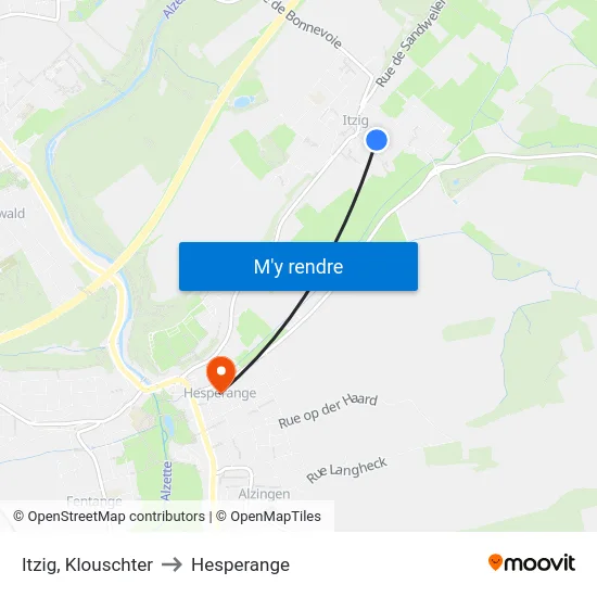Itzig, Klouschter to Hesperange map