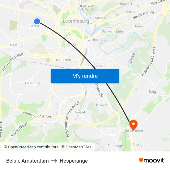 Belair, Amsterdam to Hesperange map