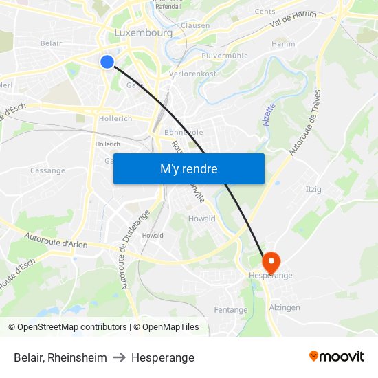 Belair, Rheinsheim to Hesperange map