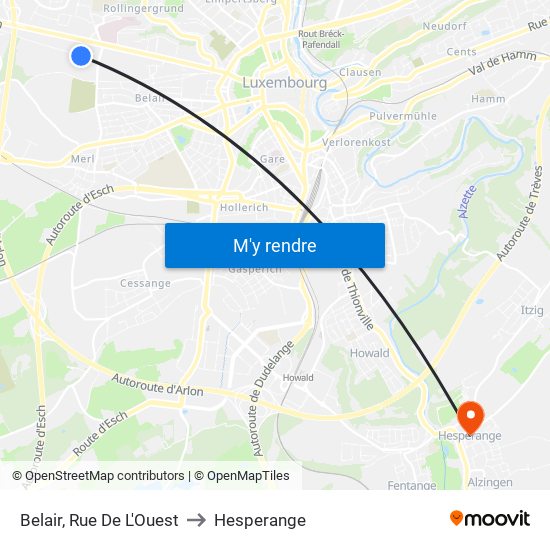 Belair, Rue De L'Ouest to Hesperange map