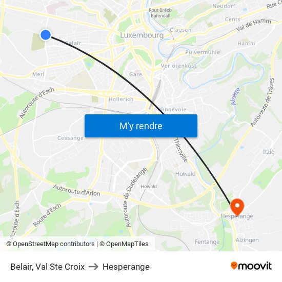 Belair, Val Ste Croix to Hesperange map