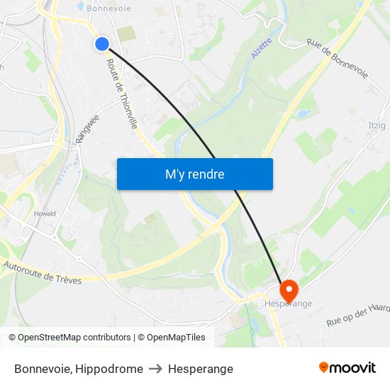 Bonnevoie, Hippodrome to Hesperange map