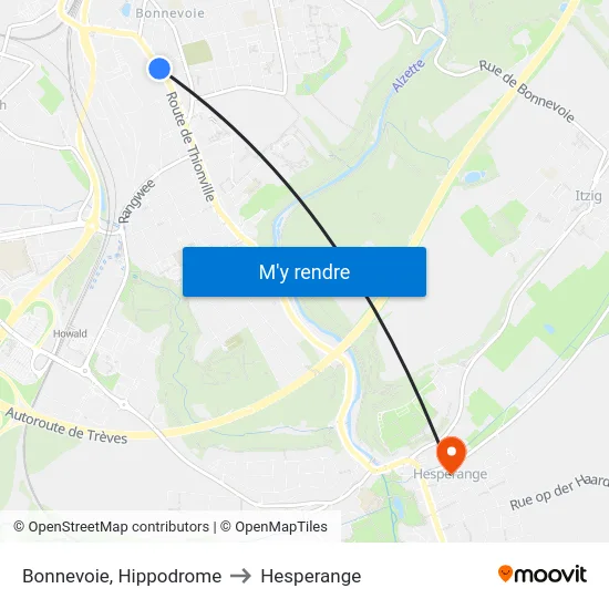 Bonnevoie, Hippodrome to Hesperange map