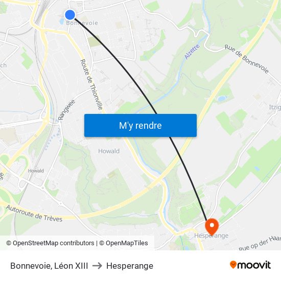 Bonnevoie, Léon XIII to Hesperange map
