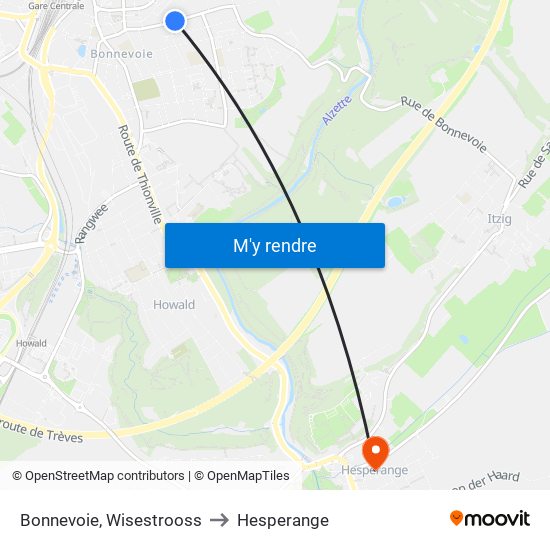 Bonnevoie, Wisestrooss to Hesperange map