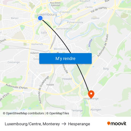Luxembourg/Centre, Monterey to Hesperange map