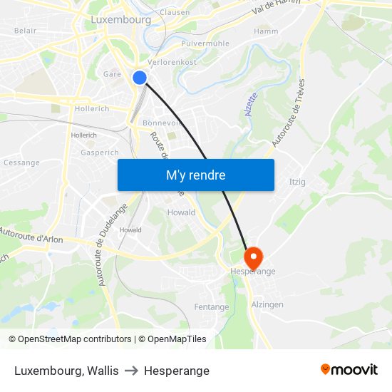 Luxembourg, Wallis to Hesperange map