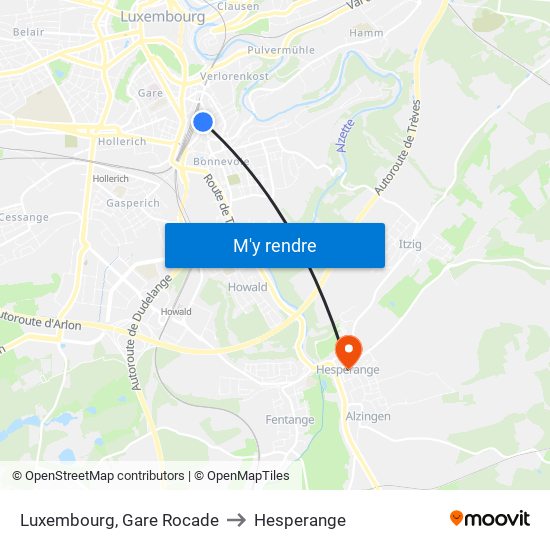 Luxembourg, Gare Rocade to Hesperange map