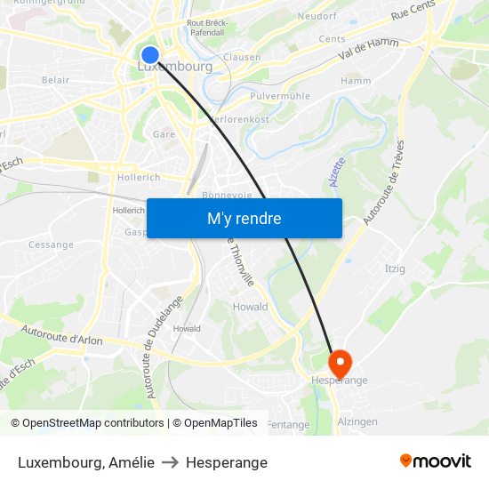 Luxembourg, Amélie to Hesperange map