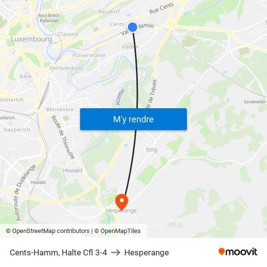 Cents-Hamm, Halte Cfl 3-4 to Hesperange map