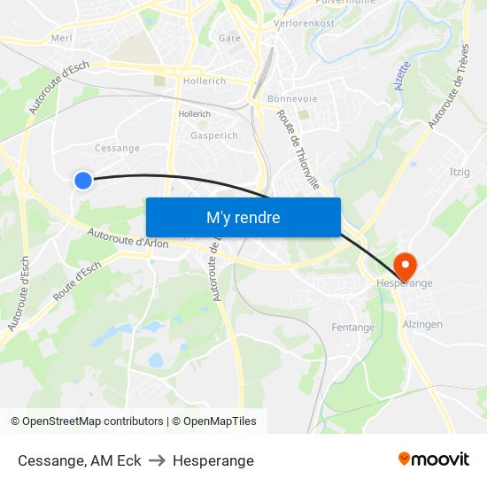 Cessange, AM Eck to Hesperange map