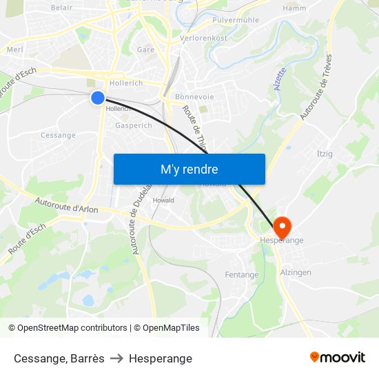 Cessange, Barrès to Hesperange map