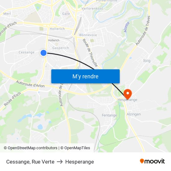 Cessange, Rue Verte to Hesperange map