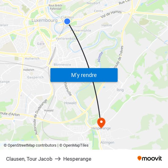 Clausen, Tour Jacob to Hesperange map