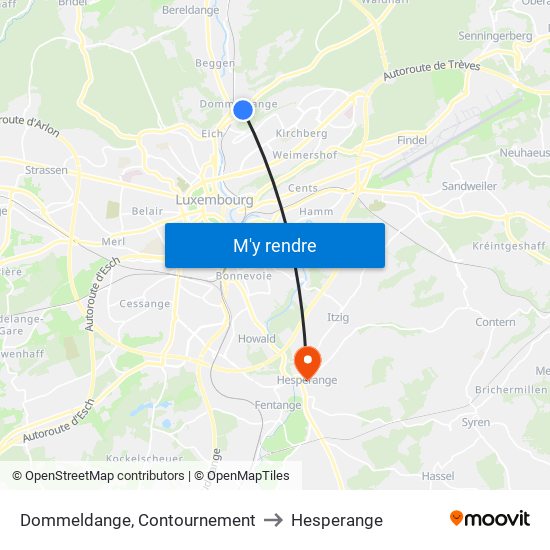 Dommeldange, Contournement to Hesperange map