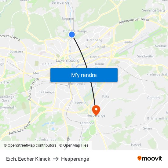 Eich, Eecher Klinick to Hesperange map