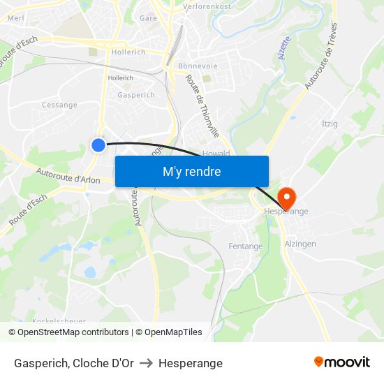 Gasperich, Cloche D'Or to Hesperange map