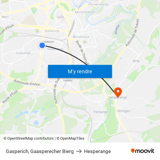 Gasperich, Gaasperecher Bierg to Hesperange map