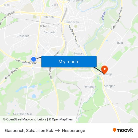 Gasperich, Schaarfen Eck to Hesperange map