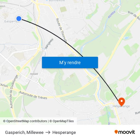 Gasperich, Millewee to Hesperange map