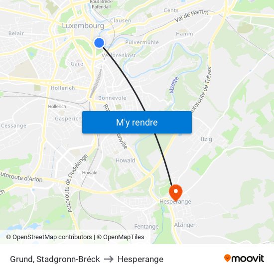 Grund, Stadgronn-Bréck to Hesperange map