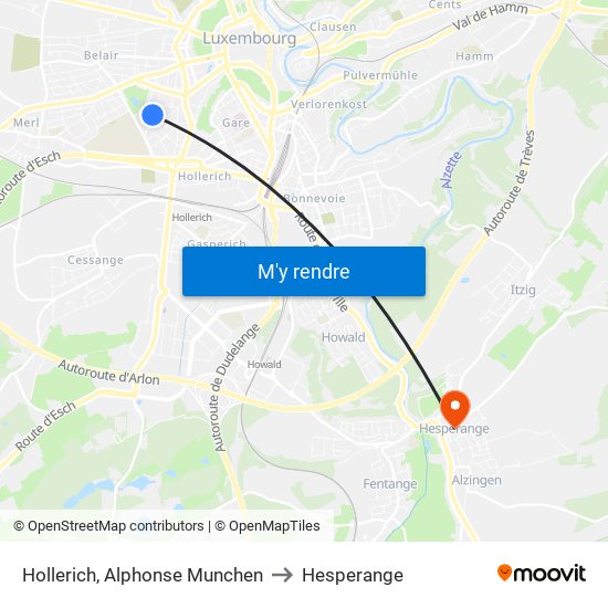 Hollerich, Alphonse Munchen to Hesperange map