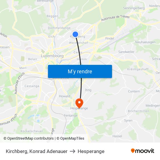 Kirchberg, Konrad Adenauer to Hesperange map