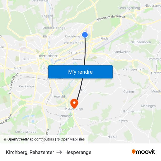 Kirchberg, Rehazenter to Hesperange map